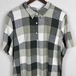 CJ Banks Dress Womens 18W Green Plaid Linen Cotton Blend Short Sleeve Pullover Photo 3