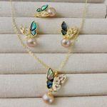 Boutique Real Freshwater pearl Necklace , Ring, and Earring set Butterfly Jewelry Set Photo 2