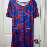 NEW Top It Off women’s blue‎ red coral patterned ribbon pocket tshirt mini dress Blue Photo 0