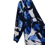 Ralph Lauren Women's Dress Floral Navy Ceil Blue On White Size 4 Petite Ruched Photo 2