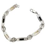 Sterling Silver Black Onyx Mother Of Pearl And Marcasite Bracelet Photo 5