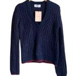 La Ligne Fuzzy Wuzzy V Neck Sweater Navy Blue Size XS Photo 0