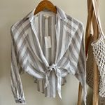 Boutique Grade & Gather Striped Tie Front Collared Long Sleeve Top - M Photo 3