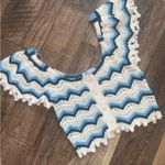 ZARA  Crochet Top S $78 boho blue cream printed fall boho casual  cowgirl crop Photo 2