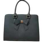 Womens Black Saffiano Faux Leather Satchel Handbag Bow Purse Bag Handle Bag Photo 0