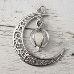 Moon Pendant with Bead Dangle Ornate Silver Tone (No Chain Included) Photo 0