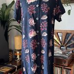 Vintage 90’s Tropical Fish Button Down Shirt Dress Blue Size L Photo 0