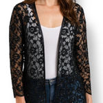 Laurence Kazar Vintage Black Beaded Lace Sheer Open Front Evening Jacket Romance Photo 0
