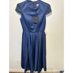 LEENA by MAC DUGGAL Navy High Neck Cap Sleeve Beaded Tea Length MIDI Dress sz 2 Blue Photo 4