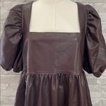 Mittoshop  Chocolate Faux Leather Puff Sleeve Mini Dress Photo 1