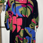 Chico's  Abstract Floral Print Duster Cardigan Navy Blue Pink Green Size Small Photo 0