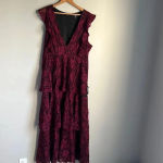 Lulus NEW  Molinetto Burgundy Lace Ruffled Tiered Sleeveless Maxi Dress Photo 1