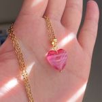 Handmade retro vintage fairy whimsical style quality Czech glass pink heart bead simple necklace🩷 Photo 5