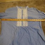 LL Bean Size Large White Blue Long Sleeve Pearl Button Top Stripes Frilly Rose Photo 5