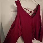 EXPRESS  Cold Shoulder Long Sleeve Double Vneck Shirt Pink Berry Size XS Photo 1