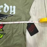 Ed Hardy NWT  women's Anchor Rose Olive T-shirt rhinestoned size medium Photo 4