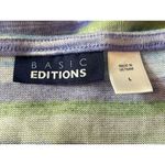 basic editions Striped Stretch Knit Feel 3/4 Roll Tab Sleeve Spring Summer Top L Photo 9