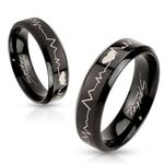 Heartbeat Laser Etched Stainless Steel Black‎ IP Band Ring Size 6 Photo 0