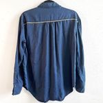 Free People  Top Navy Blue Off Campus Buttondown w/ Metallic Details Sz S EUC Photo 14