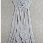 Caution to the Wind Faux Wrap Dress Womens M Gray Stripes Sleeveless Stretch Photo 0