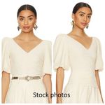 Free People  Cupcake Ruched Puff Sleeve V Neck Top Size XL Ivory Blouse Photo 1