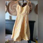 Pastel Yellow and Pink Jacquard Bustier Midi Dress With Pockets 🌿 XL Photo 4