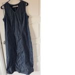 Vintage Expressions sz S Women Long Denim Sleeveless Zip Up VNeck Maxi Dress 90s Blue Photo 2