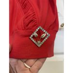 American Vintage Vtg 80’s Red Short Sleeve Rouched Top Gold Rhinestone Broach Size Medium Photo 3