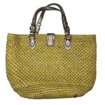 Michael Kors  Woven Chartreuse Straw Gold Leather Shoulder‎ Tote Handbag Purse Photo 3