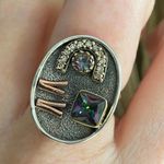 Two Tone Art Deco Rainbow Topaz & CZ Ring Size 8 Photo 5