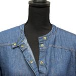 Soft Surroundings Denim Snap Front Shirt Size M Long Drop Shoulder Bubble Sleeve Photo 7
