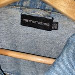 Pretty Little Thing  Blue Distressed Destroyed Denim Jean Jacket Women's Size 1X Photo 4
