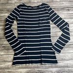 Long Tall Sally Women Long Sleeve Tee Shirt XS Extra Small TALL Navy Blue White Photo 0
