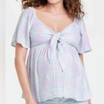 Ingrid & Isabel Maternity Babydoll Top Maternity XXL Pastel Plaid Tie Front Blue Size undefined Photo 0