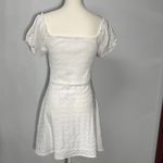 Altar'd State White Puff Sleeve Mini Dress Smocked Top Eyelet Lined Medium Photo 2