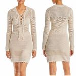 AQUA Crochet Long Sleeve Mini Dress Size Small Sand Color Photo 9