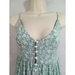 Zaful  Tank Sz 4 Small Green Floral‎ Ruffled Pleated Button Adjustable Straps Photo 1