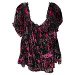 Torrid  Plus Size 2X Top Babydoll Velvet‎ Tiered Black Pink Floral Peplum 1362 Photo 4
