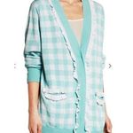 NEW Sibling London Sky Blue Ruffle Trim Checked Knitted Cardigan Sweater Large Photo 0