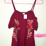 Fashion Magazine Burgundy Embroidered Off-The-Shoulder Cut-Out Cutout Lace Crochet Floral Top S Photo 0