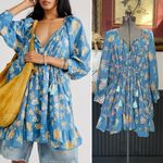 Free People  Camella Blue Floral Adjustable Mini Dress - Sz Med 🧡🎀 Photo 1