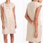 J.Crew Beige Shimmer Metallic 100% Linen Shift Dress Gold Grommets Size 8 Med M Photo 2