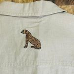 Cabin creek Vintage Safari Shirt Button Up Linen Blouse Animal Print Rhinestone Photo 3