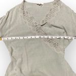 Entro  Women’s Top Light Sage Green Boho Blouse with Crochet Eyelet Lace Trim M Photo 4