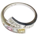 Women’s Fine 10K White Gold Multicolor Gemstone Diamond Anniversary Ring Photo 9
