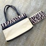 Estée Lauder Mini Tote Bag 2pc Set Seagrass Straw Zebra Animal Print Cosmetic Makeup Travel Photo 1