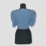 Cenzo Denim Cropped Top Puff Sleeve Light Blue Photo 2