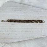 Source Unknown Gold Tone Chunky Chain Link Bracelet Brown Braided Faux Leather Cord Edgy NWOT Photo 8