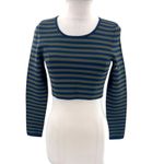 Good American NWT  Womens Stripe Long Sleeve Crop Top 2 medium Green/Navy Photo 4