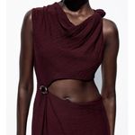 ZARA  NWT burgundy cutout side gold accent midi dress Photo 5